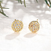 Flat Round Brass Micro Pave Clear Cubic Zirconia Stud Earrings EJEW-H162-05G-3