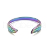 Ion Plating(IP) Rainbow Color 304 Stainless Steel Leaf Open Cuff Ring for Women RJEW-C025-25M-2