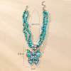 Alloy Pave Synthetic Turquoise Butterfly Pendant Chip Beaded Double Layer Necklaces for Women FS-WGD61BF-01-2
