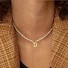 Alloy Initial Pendant White Round Imitation Pearl Beaded Necklaces for Women WG5A9DE-04-1