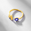 925 Sterling Silver Enamel Evil Eye & Letter A Open Cuff Ring MT3659-2
