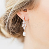 Teardrop with Leaf Brass Clear Cubic Zirconia Dangle Stud Earrings FS-WG5BC5A-02-3