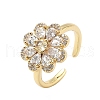 Flower Brass Micro Pave Cubic Zirconia Cuff Rings for Women RJEW-A069-01B-G-4