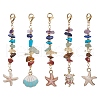 Starfish/Shell/Turtle Alloy Enamel Charms & 7 Chakra Gemstone Chips Beaded Pendant Decoration HJEW-JM01205-1