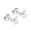 Rhodium Plated 925 Sterling Silver Pearl Stud Earrings for Women EJEW-P231-80P-1