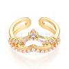 Brass Micro Pave Clear Cubic Zirconia Cuff Rings for Women KK-T074-15G-2