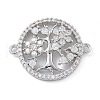 Rack Plating Brass Clear Cubic Zirconia Flat Round with Tree Connector Charms X-KK-A234-033P-1
