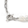 Natural Baroque Pearl Beaded Necklace with 304 Stainless Steel Paperclip Chains for Women NJEW-JN04108-5