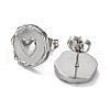 Ion Plating(IP) 304 Stainless Steel Flat Round with Heart Ear Studs for Women EJEW-P234-16P-2