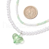Acrylic Heart Pendant ABS Plastic Imitation Pearl & Glass Seed Beaded Double Layer Necklaces NJEW-JN05290-01-3