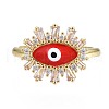 Clear Cubic Zirconia Evil Eye Open Cuff Ring with Enamel for Women RJEW-N035-097-2