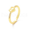 Clear Cubic Zirconia Double Heart Open Cuff Ring RJEW-H127-30G-1