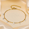 304 Stainless Steel Cable Chain with Flat Round Cubic Zirconia Charm Anklets WG525D3-02-1