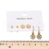 304 Stainless Steel Rhinestone Clover & Round Earring Sets EJEW-Z098-13G-5