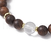 Natural African Padauk Wood & Quartz Crystal Round Beaded Stretch Bracelets for Women BJEW-JB11929-02-3