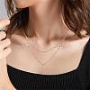 Double Layer Long Chain Necklace with Beads and Rhinestones Stainless Steel Sweater Necklace Simple Adjustable Chain Necklace Trendy Statement Necklace Neck Jewelry for Women JN1104A-5