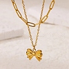 304 Stainless Steel Bowknot Pendant Necklaces NJEW-L182-001G-04-2