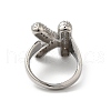 Letter Brass Micro Pave Clear Cubic Zirconia Open Cuff Ring for Women RJEW-N046-03K-P-3