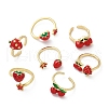 Fruit Theme Brass Enamel Open Cuff Rings for Women RJEW-U057-02G-4