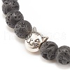 Natural Lava Rock Stretch Bracelet with Alloy Cat Beaded BJEW-JB08309-01-4