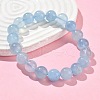 Natural Aquamarine Round Bead Stretch Bracelets for Men Women BJEW-U034-01A-05-3