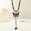 Ethnic Style Butterfly Alloy & Porcelain Beads Pendant Long Necklaces for Women FS-WG12891-02-1