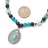 Alloy Pave Synthetic Turquoise Teardrop Pendant Baking Painted Round Glass Beaded Braided Necklaces NJEW-JN05312-3