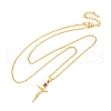 Religion Brass Pave Deep Pink Cubic Zirconia Jesus Cross Pendant Necklaces NJEW-L184-01G-4