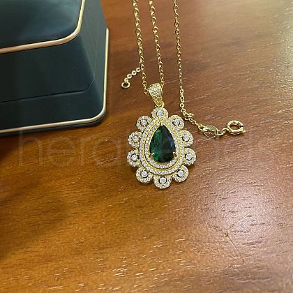 Teardrop 201 Stainless Steel Rhinestone Pendant Necklaces FS-WG457D4-03-1