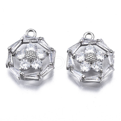 Brass Inlaid Clear Cubic Zirconia Pendants ZIRC-S069-024P-1