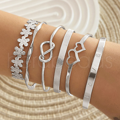 6Pcs 6 Styles Alloy Bangles WG70F83-14-1