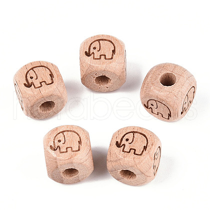 Engraved Beech Wood Beads WOOD-N015-08D-1