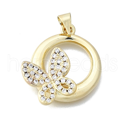Brass Micro Pave Clear Cubic Zirconia Pendants KK-V010-17G-1