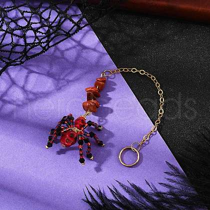 Halloween Theme Spider & Skull Dyed Synthetic Turquoise & Glass Seed Beads Pendant Decorations HJEW-MZ00282-02-1
