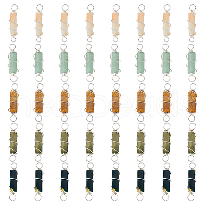 40Pcs 5 Styles Natural Mixed Gemstone Copper Wired Wrapped Connector Charms PALLOY-FH00008-1