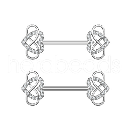 304 Stainless Steel Micro Pave Clear Cubic Zirconia Nipple Rings WGA4B87-04-1