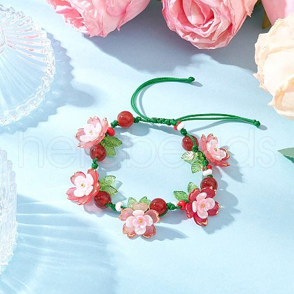 Floral Acrylic Beads Braided Bead Bracelets for Women BJEW-MZ00184-01-1