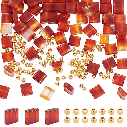  1 Strand Rectangle Natural Red Agate Dyed Beads Strands G-NB0005-54A-1