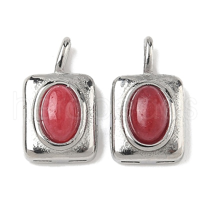 304 Stainless Steel Pave Dyed Natural White Jade Rectangle with Oval Charms STAS-L022-516P-03-1