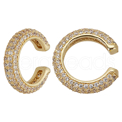 C-Shaped Brass Micro Pave Cubic Zirconia Cuff Earrings EJEW-WH0519-27B-1