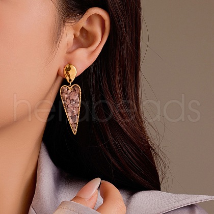 304 Stainless Steel Heart Dangle Stud Earrings EJEW-Z096-01G-A01-1