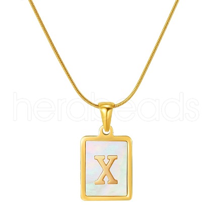 Stainless Steel Snake Bone Chain Alphabet Necklace with Shell Pendant WD3660-24-1