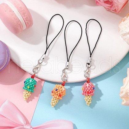 3Pcs 3 Colors Glass Beaded Ice Cream Pendant Decorations HJEW-MZ00179-1