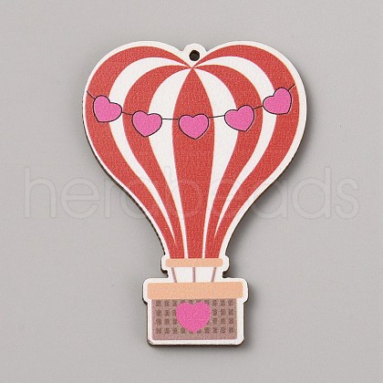 Single Face Printed Heart Wood Big Pendants WOOD-CJC0011-07I-1