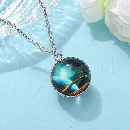 304 Stainless Steel Glass Space Pendant Necklaces NJEW-JN05192-03-1