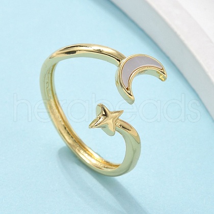 Brass Shell Cuff Rings for Women RJEW-C126-14G-1