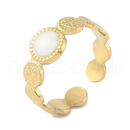 Ion Plating(IP) 304 Stainless Steel Enamel Textured Round Cuff Finger Rings RJEW-L107-066G-01-1