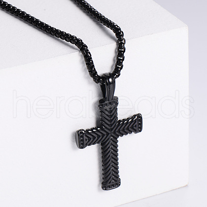 Retro Rock Punk Men's Cross Stainless Steel Pendant Necklaces GJ8904-3-1
