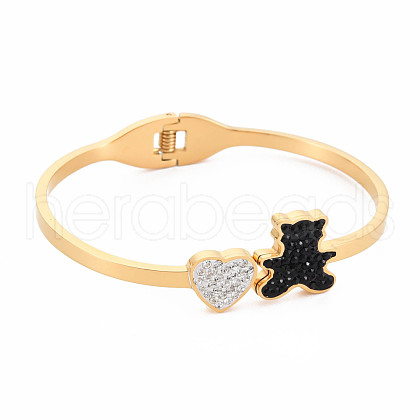 Rhinestone Bear & Heart Bangle BJEW-N017-012LG-1