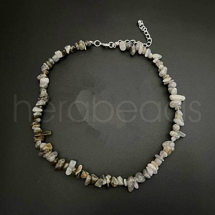 Natural Feldspar Chip Beaded Necklaces for Women IW6789-37-1